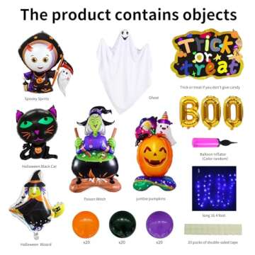 ERBIQ 71Pcs Trunk or Treat Car Decorations Kit, Trunk or Treat Decorations for SUV, Inflatable MetallicBalloons Witch Ghost Cat Pumpkin Halloween Trunk or Treat Car Decorations