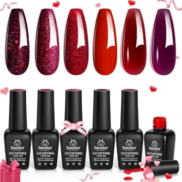 Beetles Red Gel Nail Polish Set Burgundy Collection Glitter Poinsettia Purple Gel Polish, Soak Off U...
