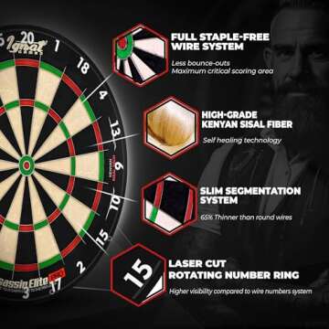 IgnatGames Dart Board Professional- Competition Size Kenyan Sisal Dart Board for Adults - Staple-Fre...