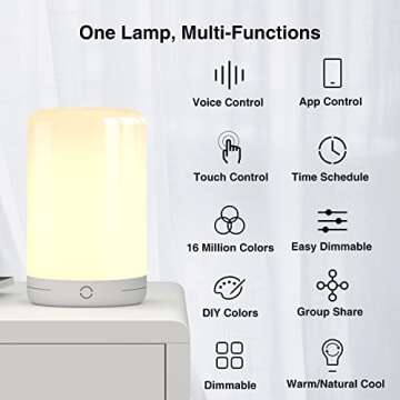 OHMAX Smart Bedside Lamp, LED Touch Night Light Compatible with Alexa & Google Home, App Remote Cont...