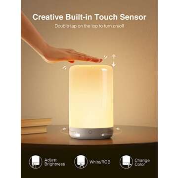 OHMAX Smart Bedside Lamp, LED Touch Night Light Compatible with Alexa & Google Home, App Remote Control, RGB &Warm White Tap Night Lamp for Bedroom, Smart Home Lighting, 2.4Ghz WiFi