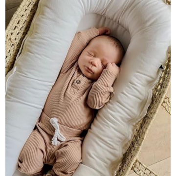 Newborn Cotton Ribbed Romper & Pants Set in Khaki