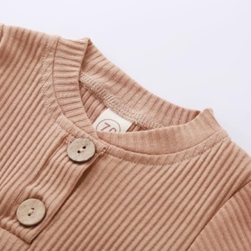 Newborn Cotton Ribbed Romper & Pants Set in Khaki