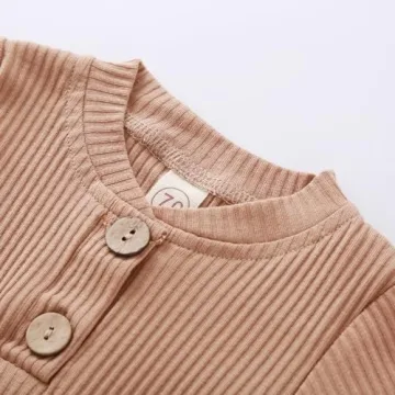 Newborn Cotton Ribbed Romper & Pants Set in Khaki