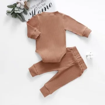 Newborn Cotton Ribbed Romper & Pants Set in Khaki