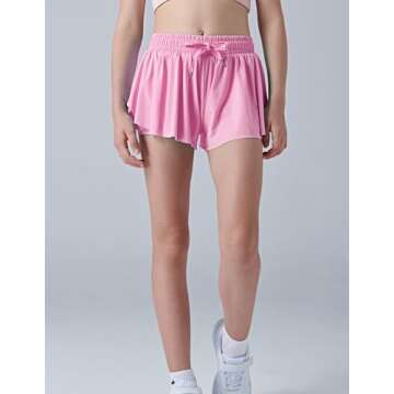3 Pack Girls Flowy Shorts with Spandex Liner 2-in-1 Youth Butterfly Skirts for Fitness, Running, Spo...