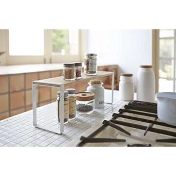 Yamazaki Home Kitchen Rack - Counter Storage Shelf Organizer Steel + WoodWhite