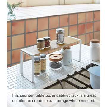 Yamazaki Home Kitchen Rack - Counter Storage Shelf Organizer Steel + WoodWhite
