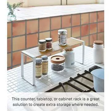 Yamazaki Home Kitchen Rack - Counter Storage Shelf Organizer Steel + WoodWhite