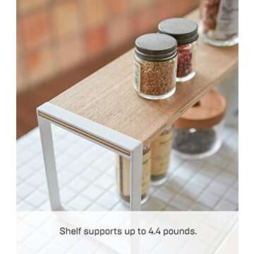 Yamazaki Home Kitchen Rack - Counter Storage Shelf Organizer Steel + WoodWhite