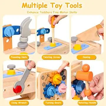 hifunti Wooden Kids Tool Set, Toddler Tool Bench with Apron 2 Year Old Toys Gift STEM Montessori Toys for 2 3 4 Year Olds Pretend Play Toddler Tool Set Educational Construction Toy for Toddler(39PCS)