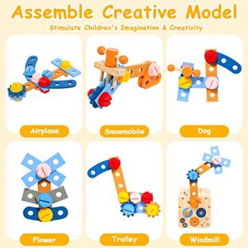 hifunti Wooden Kids Tool Set, Toddler Tool Bench with Apron 2 Year Old Toys Gift STEM Montessori Toys for 2 3 4 Year Olds Pretend Play Toddler Tool Set Educational Construction Toy for Toddler(39PCS)