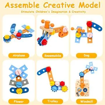 hifunti Wooden Kids Tool Set, Toddler Tool Bench with Apron 2 Year Old Toys Gift STEM Montessori Toys for 2 3 4 Year Olds Pretend Play Toddler Tool Set Educational Construction Toy for Toddler(39PCS)