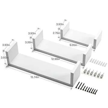 AMADA HOMEFURNISHING Floating Shelves Wall Mounted, Wall Shelf for Bedroom/Bathroom/Living Room/Kitchen, White Shelves 3 Sizes, U-Shaped - AMFS13-W