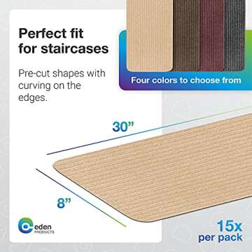 EdenProducts Non Slip Carpet Stair Treads for Wooden Steps, 8x30in Slip Resistance Indoor Peel & Sti...