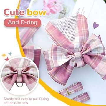 AXIIJGL Adjustable Dog Harness for Small Dogs with Bow