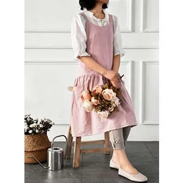 NEWGEM Cotton Linen Cross Back Apron with Pockets