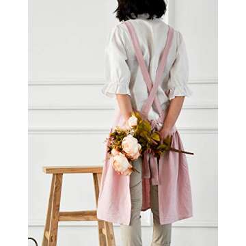 NEWGEM Cotton Linen Cross Back Apron with Pockets
