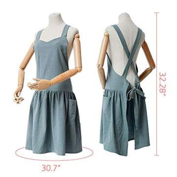 NEWGEM Cotton Linen Cross Back Apron with Pockets