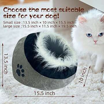 ANQANJU Plush Pet Bed Cave for Cat/Small Dog, Calming Foldable Pet Tent, Hide & Seek Cat Cave Noise Reduction (Small, Tobacco ash)