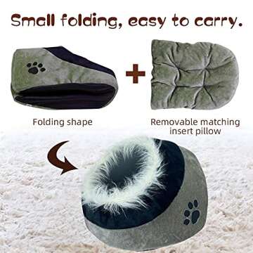 ANQANJU Plush Pet Bed Cave for Cat/Small Dog, Calming Foldable Pet Tent, Hide & Seek Cat Cave Noise Reduction (Small, Tobacco ash)