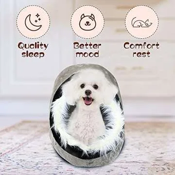 ANQANJU Plush Pet Bed Cave for Cat/Small Dog, Calming Foldable Pet Tent, Hide & Seek Cat Cave Noise Reduction (Small, Tobacco ash)