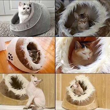 ANQANJU Plush Pet Bed Cave for Cat/Small Dog, Calming Foldable Pet Tent, Hide & Seek Cat Cave Noise Reduction (Small, Tobacco ash)