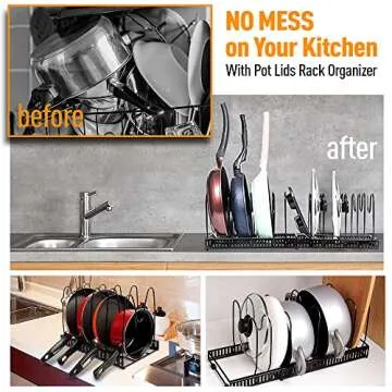 Mallnos Expandable Pot and Pan Organizer Rack for Kitchens