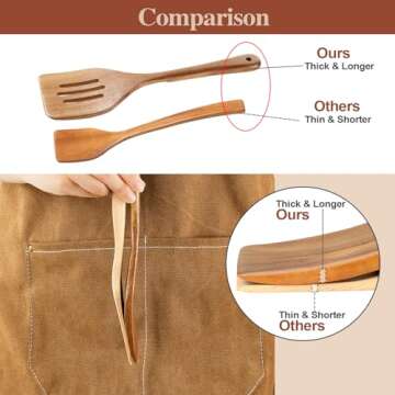 ROSOS Wooden Cooking Utensils, 6 Pieces Natural Acacia Wooden Spoons For Cooking with Non Stick & Heat Resistant Design, Wooden Kitchen Utensil Set with Hanging Hole for Stirring, Mixing, Cooking