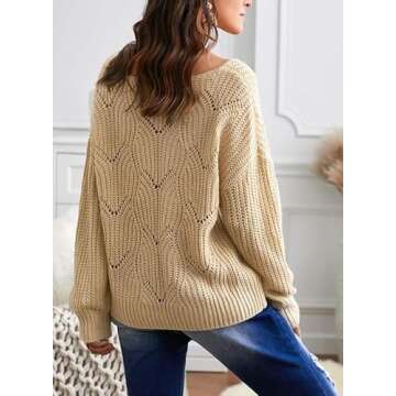 Dokotoo Womens Sweaters Long Sleeve Hollow Out Chunky Knit Sweaters Elegant Soft Crewneck Fall Cloth...