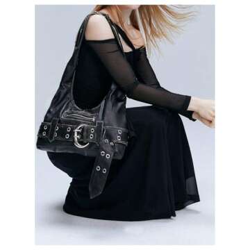 MakeMeChic Women's PU Leather Single Strap Zipper Vintage Medium Shoulder Bag Tote Handbags Black B One Size