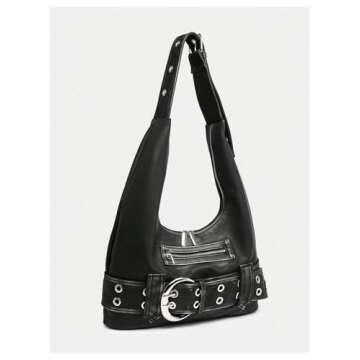 MakeMeChic Women's PU Leather Single Strap Zipper Vintage Medium Shoulder Bag Tote Handbags Black B One Size