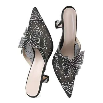 AUMOTED Slip On Rhinestone Kitten Heel Sandals