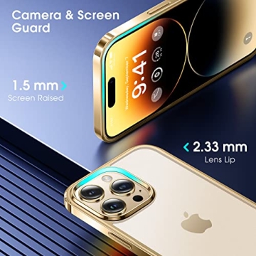 Alphex iPhone 14 Pro Case with Stylish Gold Bumper