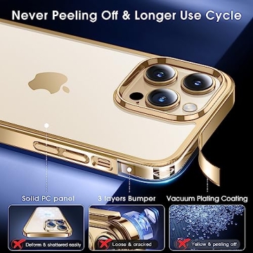 Alphex iPhone 14 Pro Case with Stylish Gold Bumper