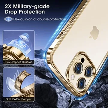 Alphex iPhone 14 Pro Case with Stylish Gold Bumper