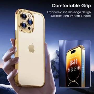 Alphex iPhone 14 Pro Case with Stylish Gold Bumper