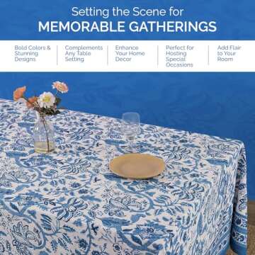 Labhanshi Indian Block Print Table Cloth|Jaipur Rectangle Floral Cotton Table Cover 60x90 Inch 6-Seater Spring Easter Kitchen Dining Tablecloth|Patio Table Cover for Event Wedding Banquet Parties|Blue