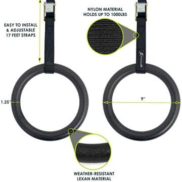ProsourceFit Gymnastics Rings for Home Fitness Training
