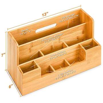 Marbrasse Bamboo Desk Organizer with Handle, Office Supplies Desk organizers and Accessories, All-in-One Desk File Organizer with Pencil Holder, 9 Compartments Storage Caddy