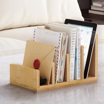 Bamboo Mail Organizer with 4 Slots for Clutter-Free Desk