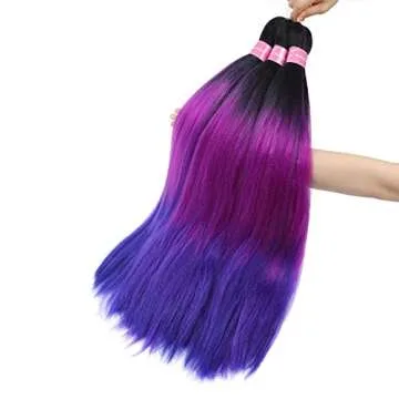 YOLANFAIRY Pre Stretched Braiding Hair Extension 26 Inch 6 Packs High Temperature Synthetic Fiber Ombre Crochet Twist Hair Extensions for Braids (Black/Purple/Blue)