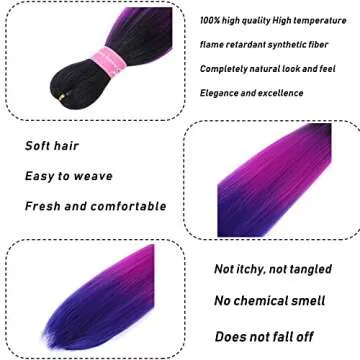 YOLANFAIRY Pre Stretched Braiding Hair Extension 26 Inch 6 Packs High Temperature Synthetic Fiber Ombre Crochet Twist Hair Extensions for Braids (Black/Purple/Blue)
