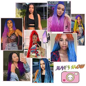 YOLANFAIRY Pre Stretched Braiding Hair Extension 26 Inch 6 Packs High Temperature Synthetic Fiber Ombre Crochet Twist Hair Extensions for Braids (Black/Purple/Blue)
