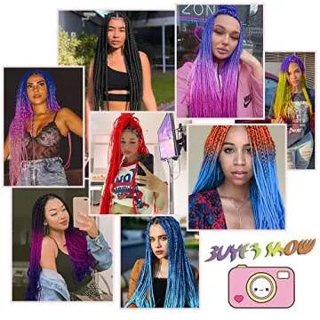 YOLANFAIRY Pre Stretched Braiding Hair Extension 26 Inch 6 Packs High Temperature Synthetic Fiber Ombre Crochet Twist Hair Extensions for Braids (Black/Purple/Blue)