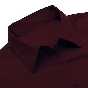 PIER 17 Button Down Shirts for Women, Tailored Long Sleeve Casual Business Professional Office Work Collared Dress Blouse Burgundy