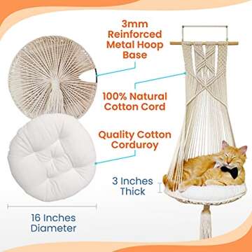 Macrame Cat Bed Hammock With Cat Bed Pillow- Cat Perch- Hanging Shelves Bed-Boho Indoor Climbing She...