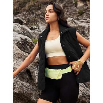 SENSERISE Womens Puffer Vest Quilted Vests Oversized Lightweight Outerwear Padded Jacket Winter Fall Outfits(Black,L)