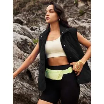 SENSERISE Womens Puffer Vest Quilted Vests Oversized Lightweight Outerwear Padded Jacket Winter Fall Outfits(Black,L)