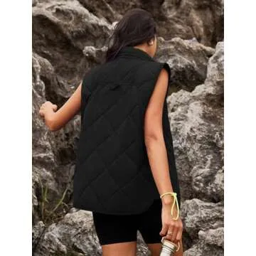 SENSERISE Womens Puffer Vest Quilted Vests Oversized Lightweight Outerwear Padded Jacket Winter Fall Outfits(Black,L)